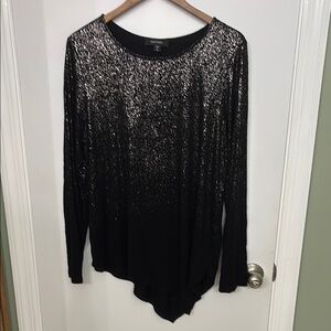 Luxe Asymmetrical Sequin Long Sleeve Blouse